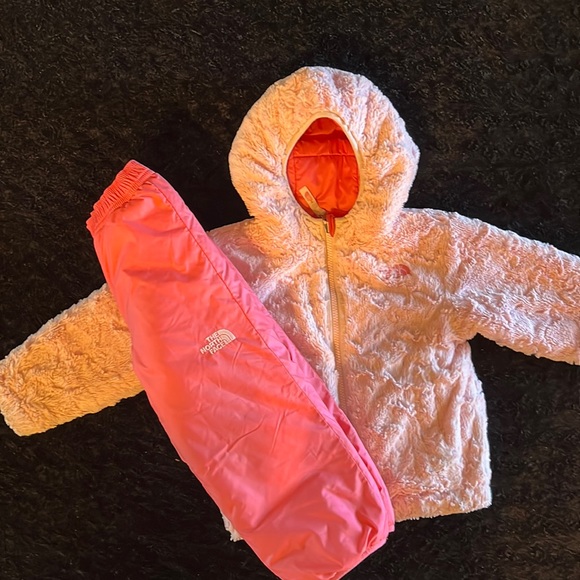 The North Face Other - North Face Pink reversible 3T snow pants and jacket. See photos for jacket grime